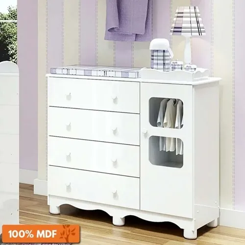 Cômoda Infantil Uli 01 Porta 4 Gavetas Branco/Branco